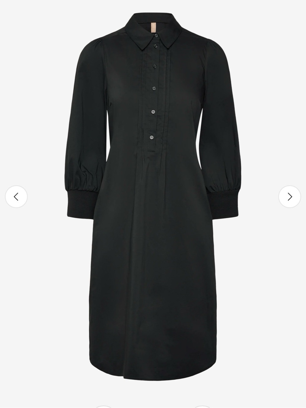 Black Long-Sleeve Button Front Midi Shirt Dress